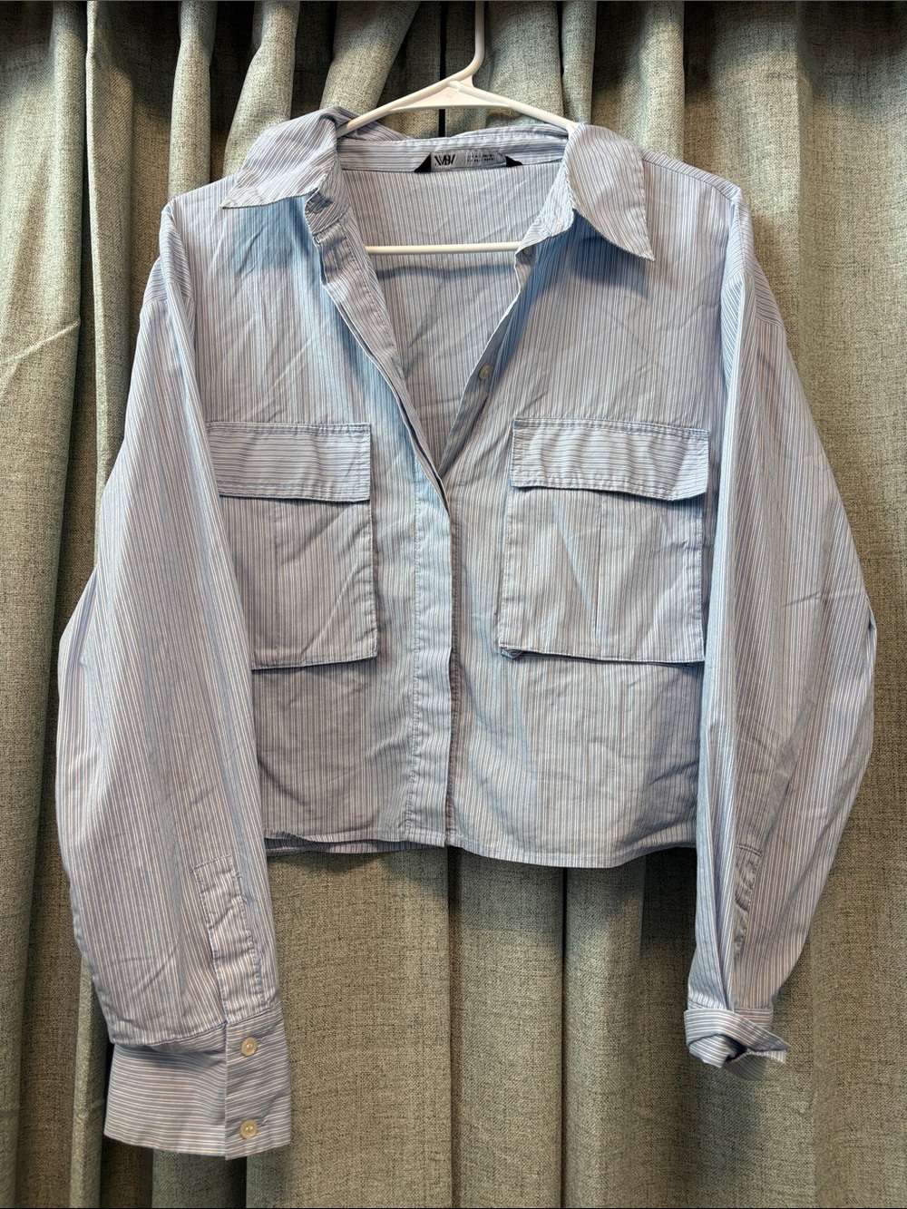 Zara Light Blue Pinstripe Button-Down Shirt with Front Pockets